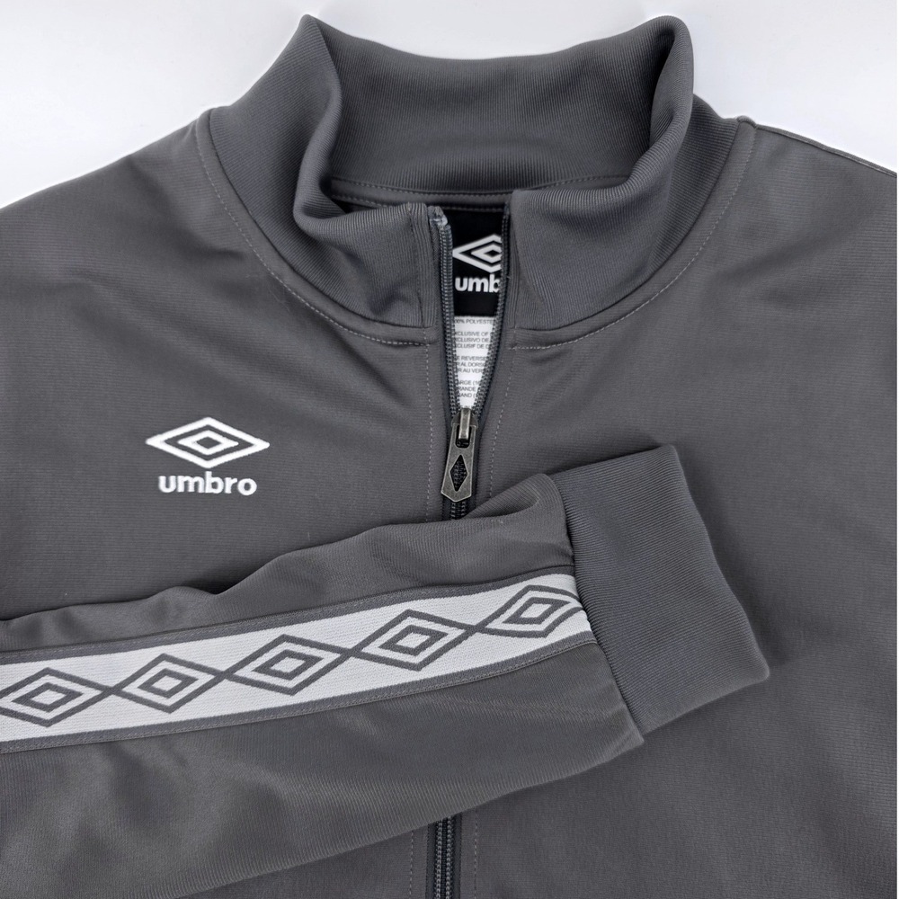 Umbro Boys XL 16/18 Full Zip Track Jacket Gray Logo Taping